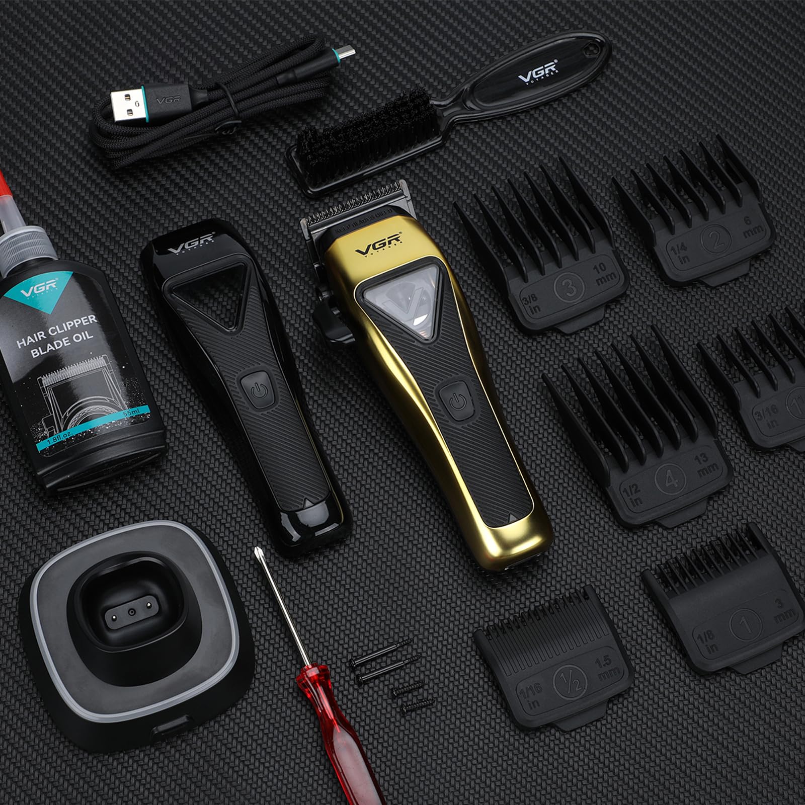 VGR 015 charging dock and USB cable showing flexible charging convenience