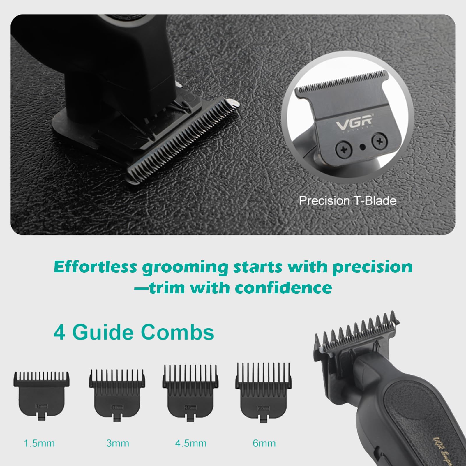 VGR 995 with four guide combs illustrating versatile cutting lengths