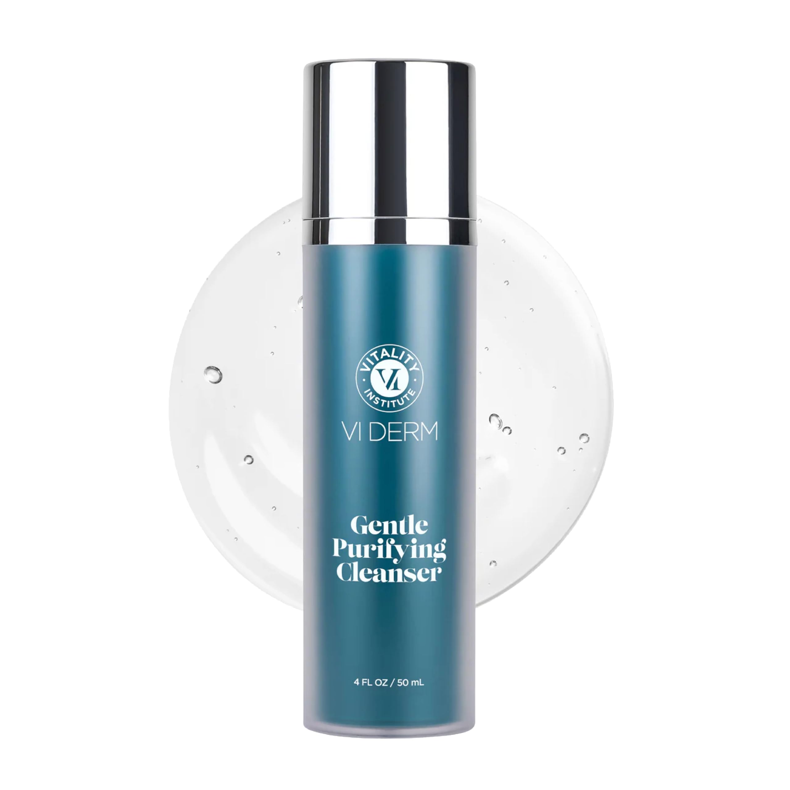 VI DERM front bottle showing cleanser packaging and clear product benefits