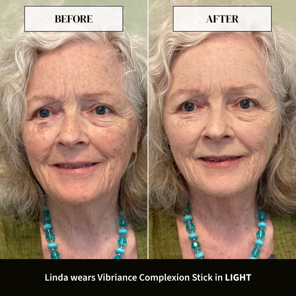 Vibriance applying on cheek to even tone and cover imperfections