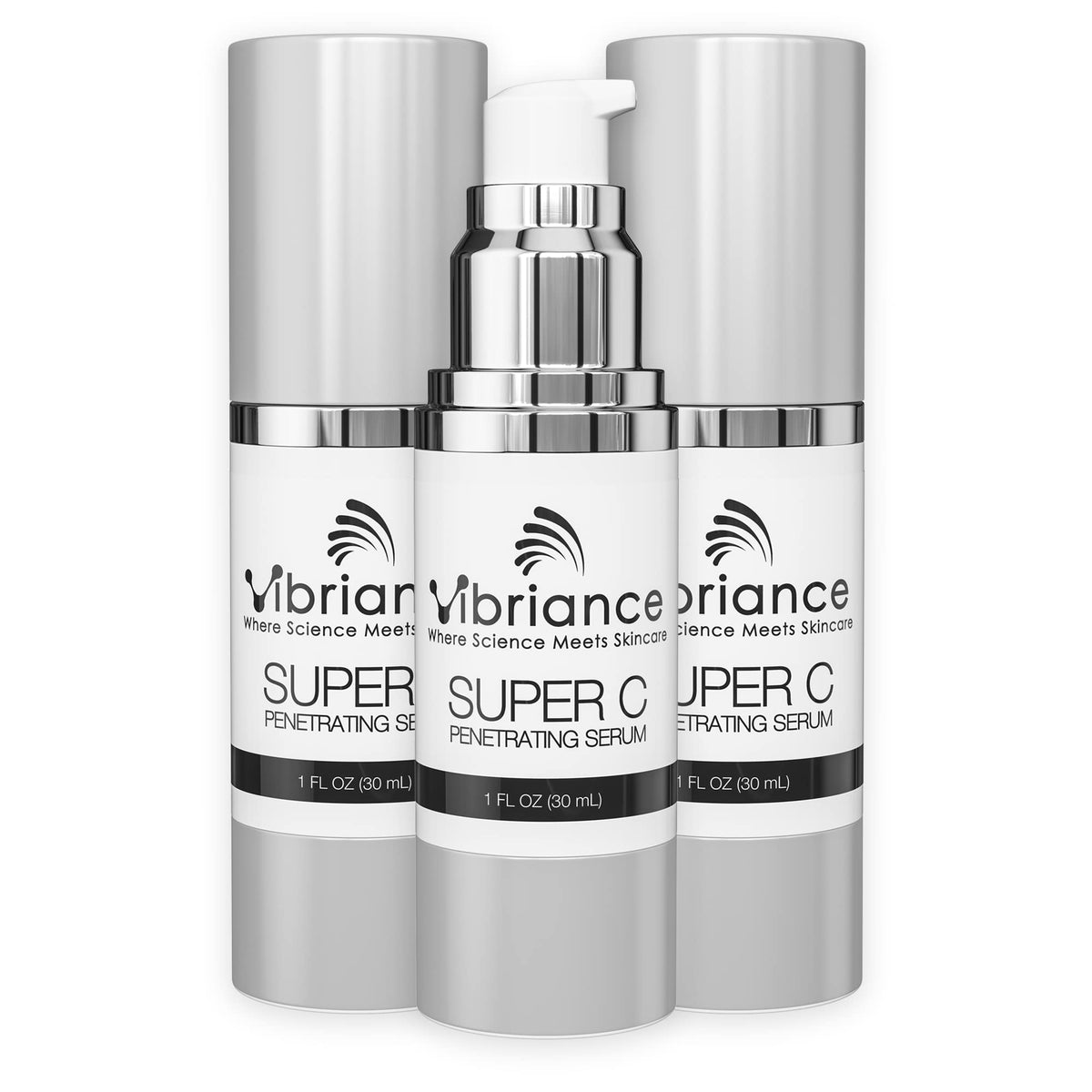 Vibriance front packaging showing three 1 fl oz bottles and clear labeling for value