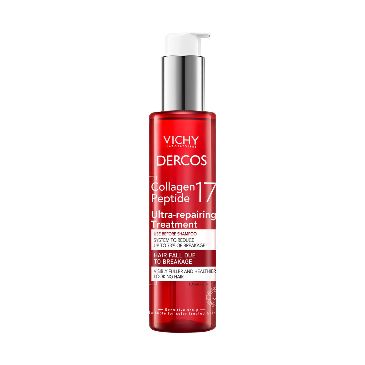 VICHY front packaging of Dercos pre-shampoo treatment shows product clarity and benefit