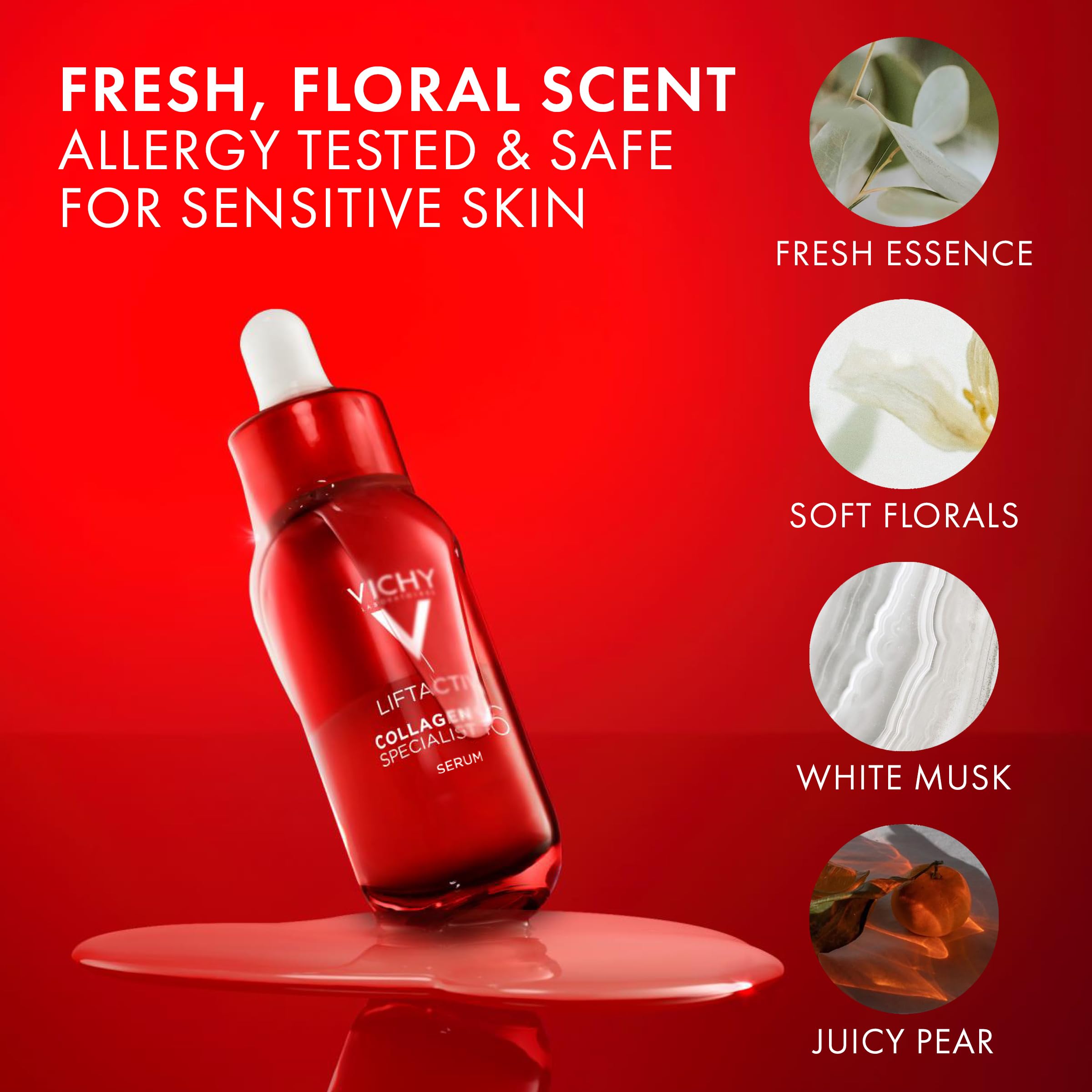 VICHY applying serum to face and neck, indicating targeted firming benefit