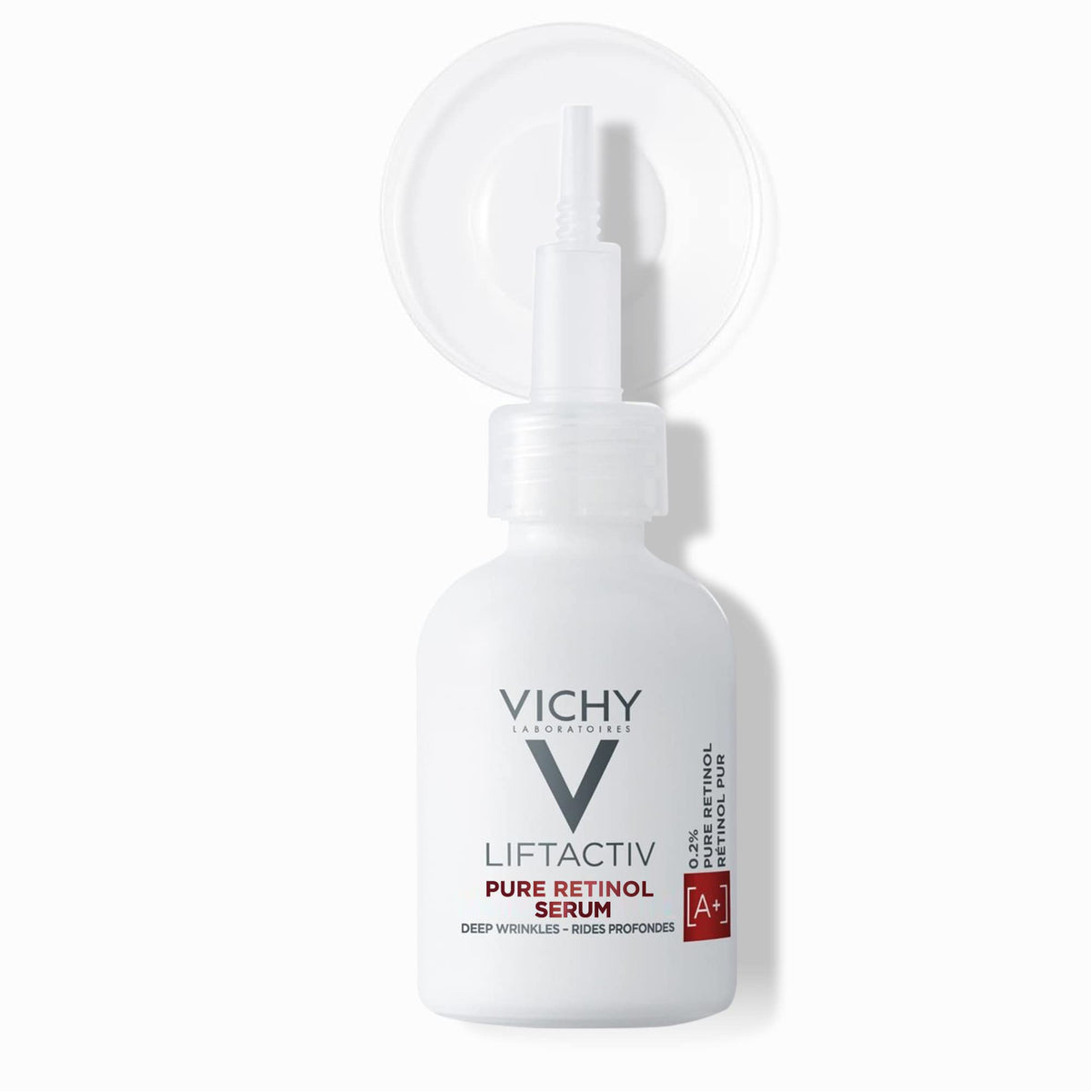 VICHY front packaging showing bottle and box, clear anti-wrinkle benefits