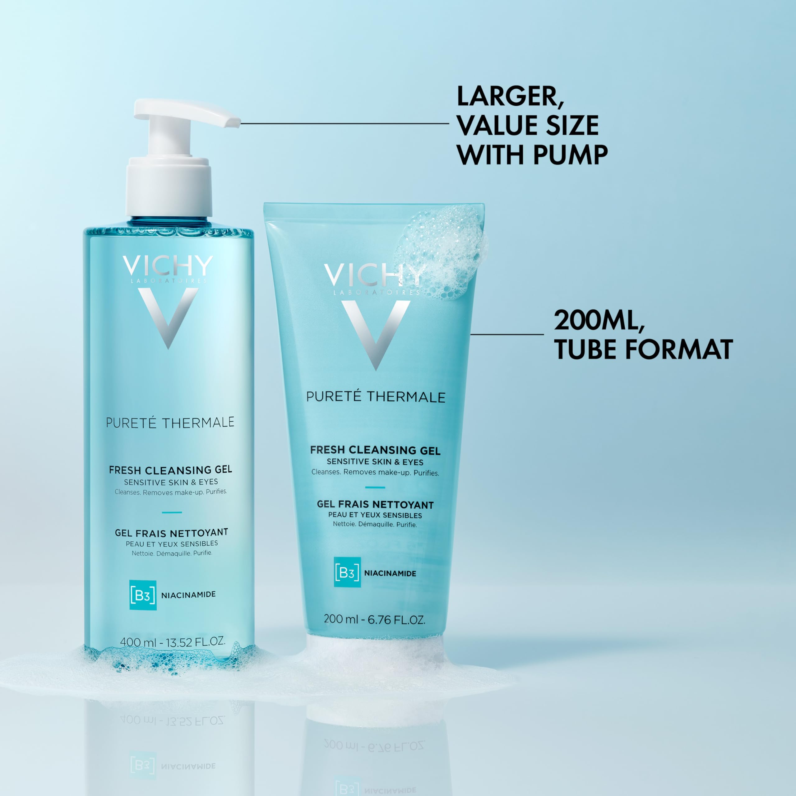 VICHY packaging cap detail emphasizing hygienic, spill-resistant design