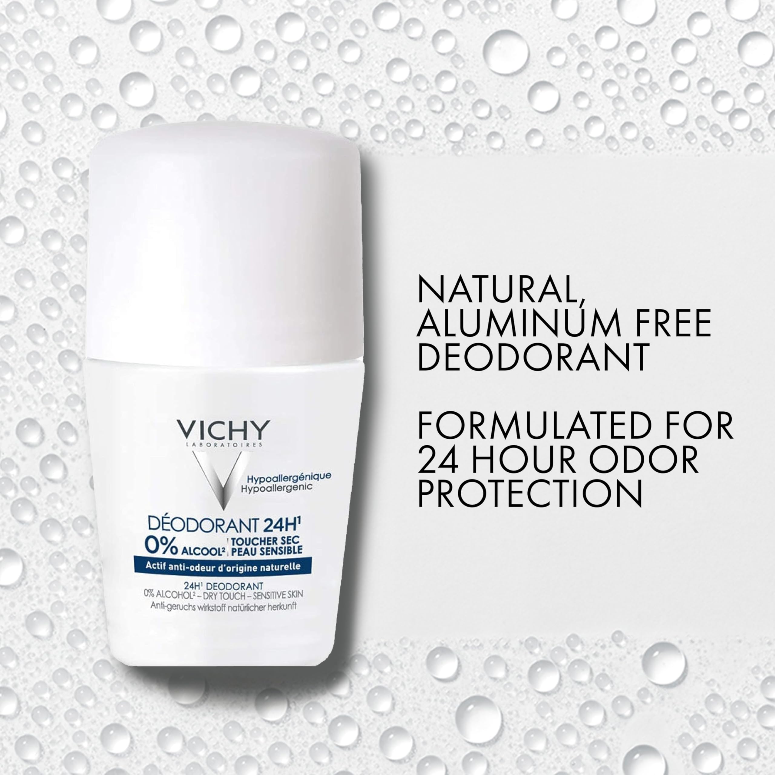 Vichy roll-on application closeup demonstrating gentle glide and quick dry