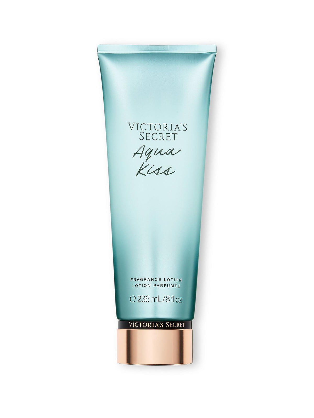 Victoria's Secret front packaging showing Aqua Kiss lotion and fresh design benefits hydration