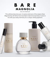 Victoria's Secret Bare Magnolia next to everyday items showing 8.4 oz travel-friendly size