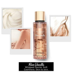 Victoria's Secret Bare Vanilla mist spray close-up showing fine mist and quick application benefit
