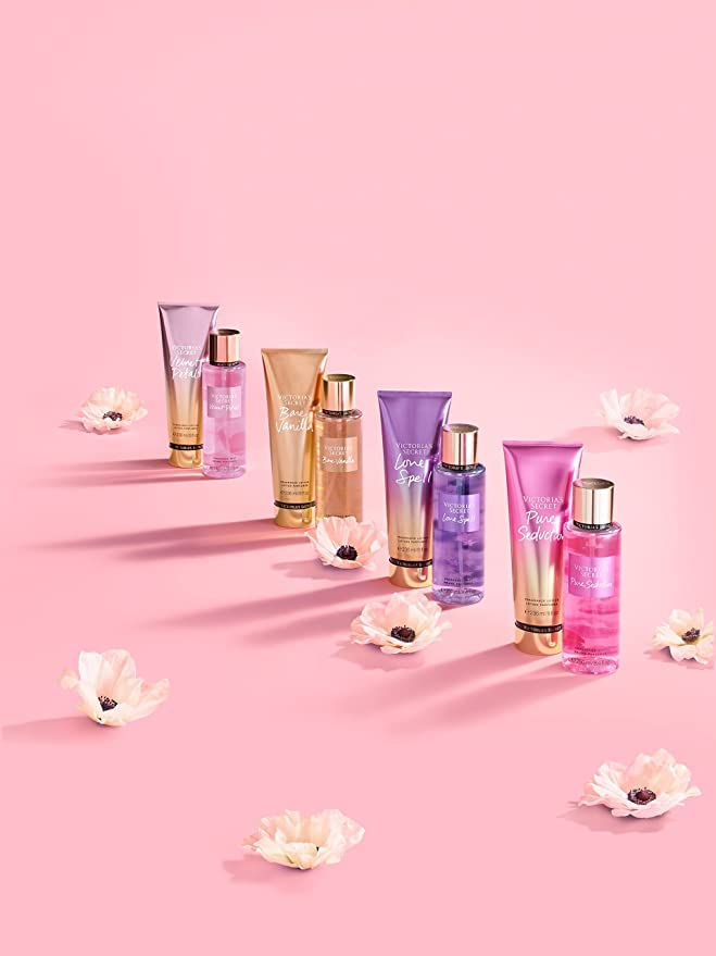 Victoria's Secret with matching lotion showing layering for longer-lasting scent