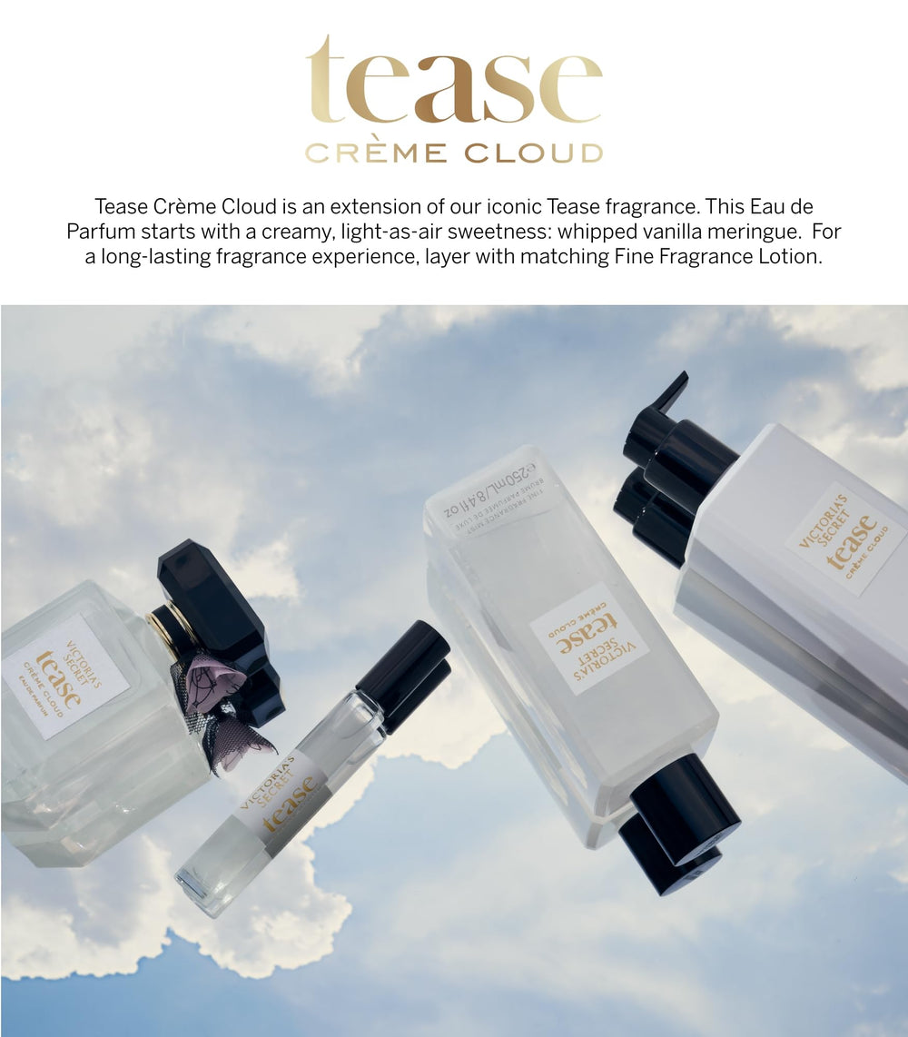 Victoria's Secret bottle in hand for Tease Crème Cloud showing portable 1.7 fl oz size