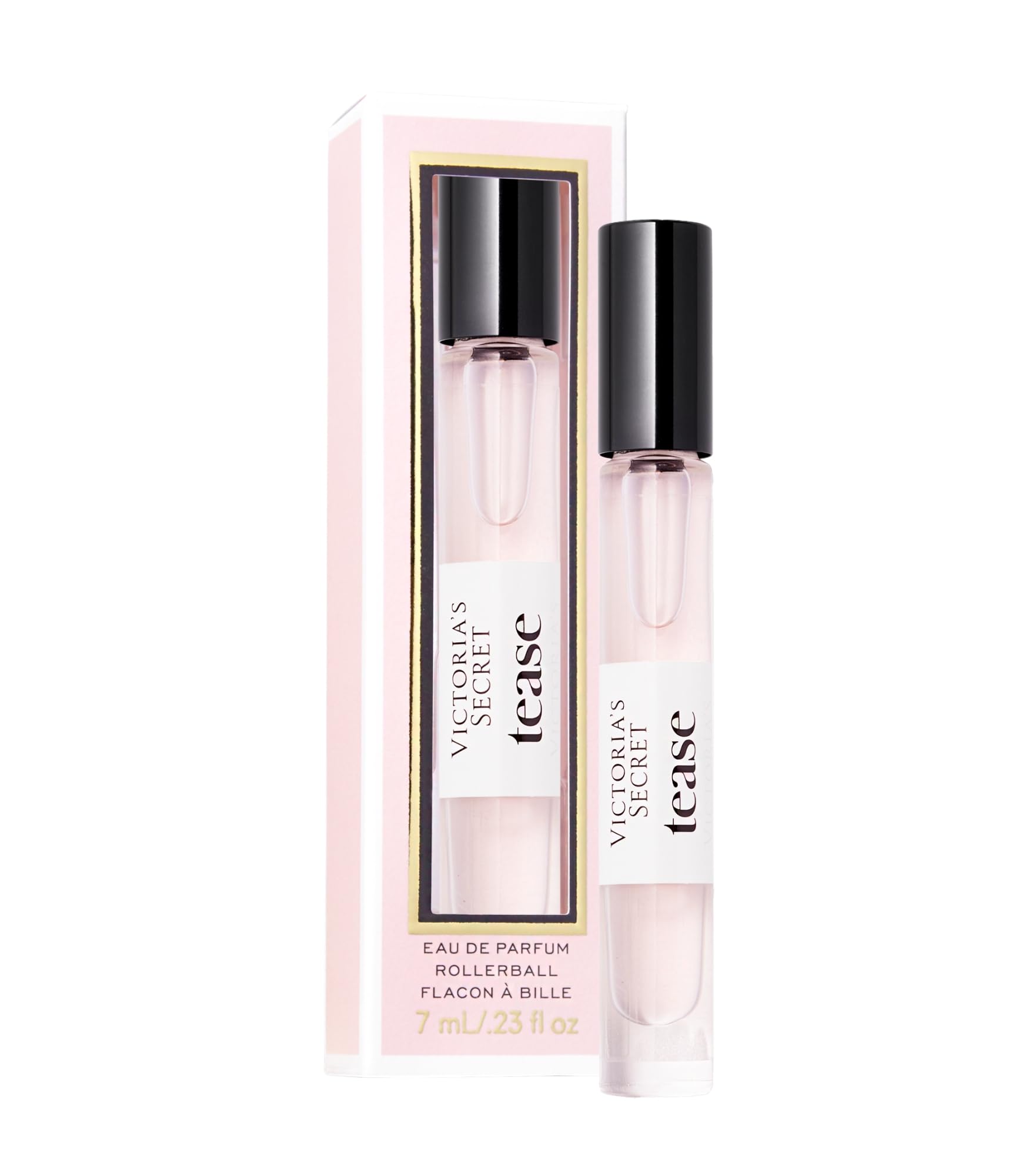 Victoria's Secret Tease front packaging showing compact travel bottle and label benefit travel-ready scent