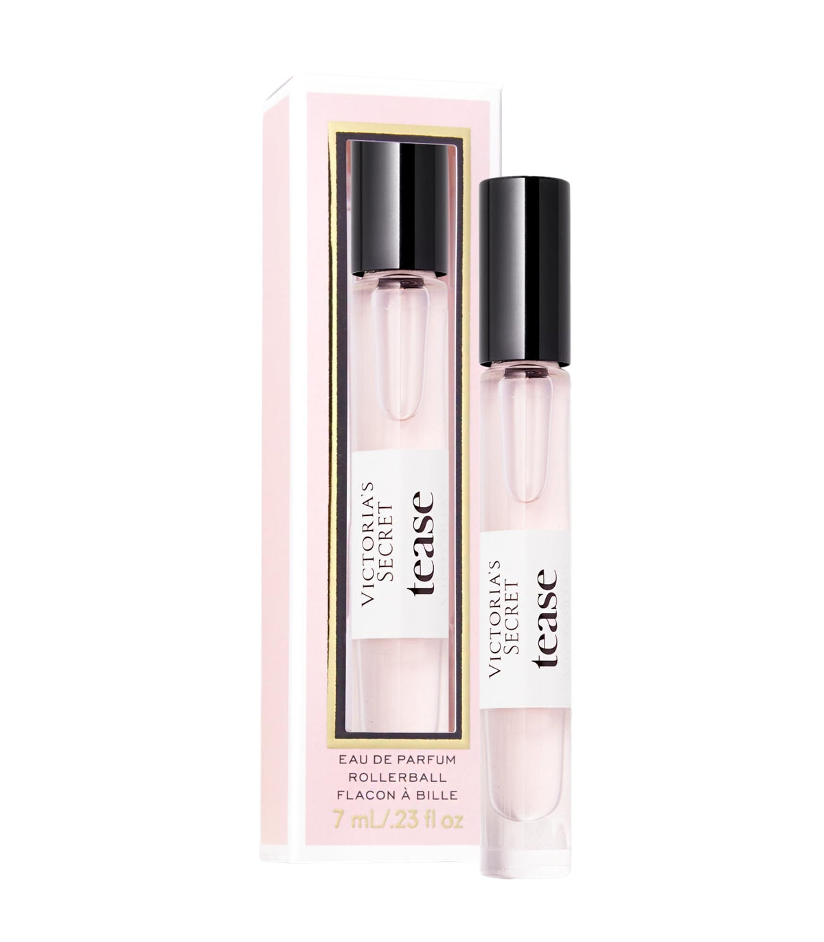 Victoria's Secret Tease front packaging showing compact travel bottle and label benefit travel-ready scent
