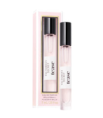 Victoria's Secret Tease front packaging showing compact travel bottle and label benefit travel-ready scent