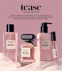 Victoria's Secret Tease beside passport and keys for scale showing TSA-friendly size benefit portability