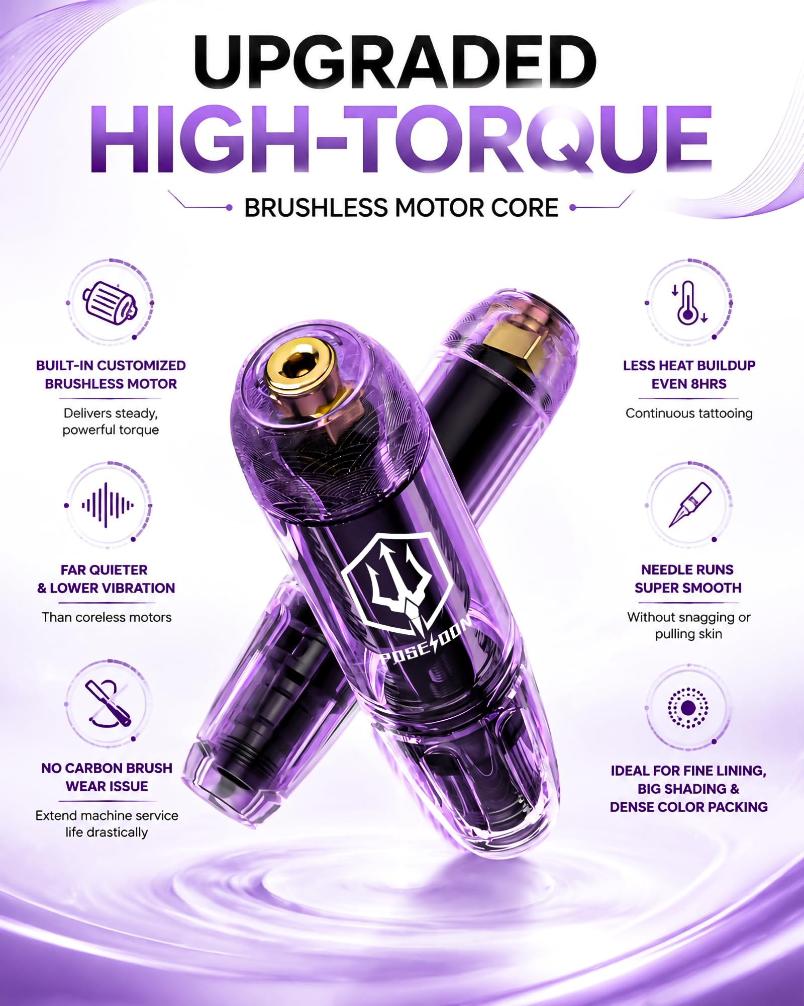 Vidattx POSEIDON batteries and charger displayed for longer cordless sessions