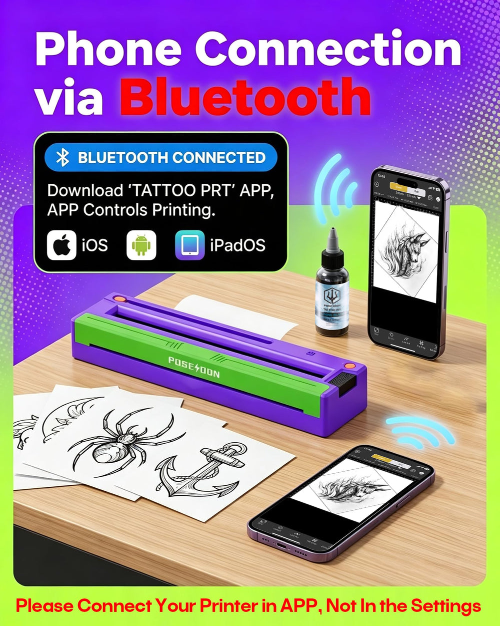 Vidattx Poseidon printing a tattoo stencil quickly for faster client prep