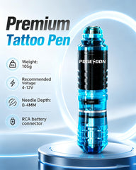 Vidattx POSEIDON tattoo pen close-up highlighting ergonomic aluminum body