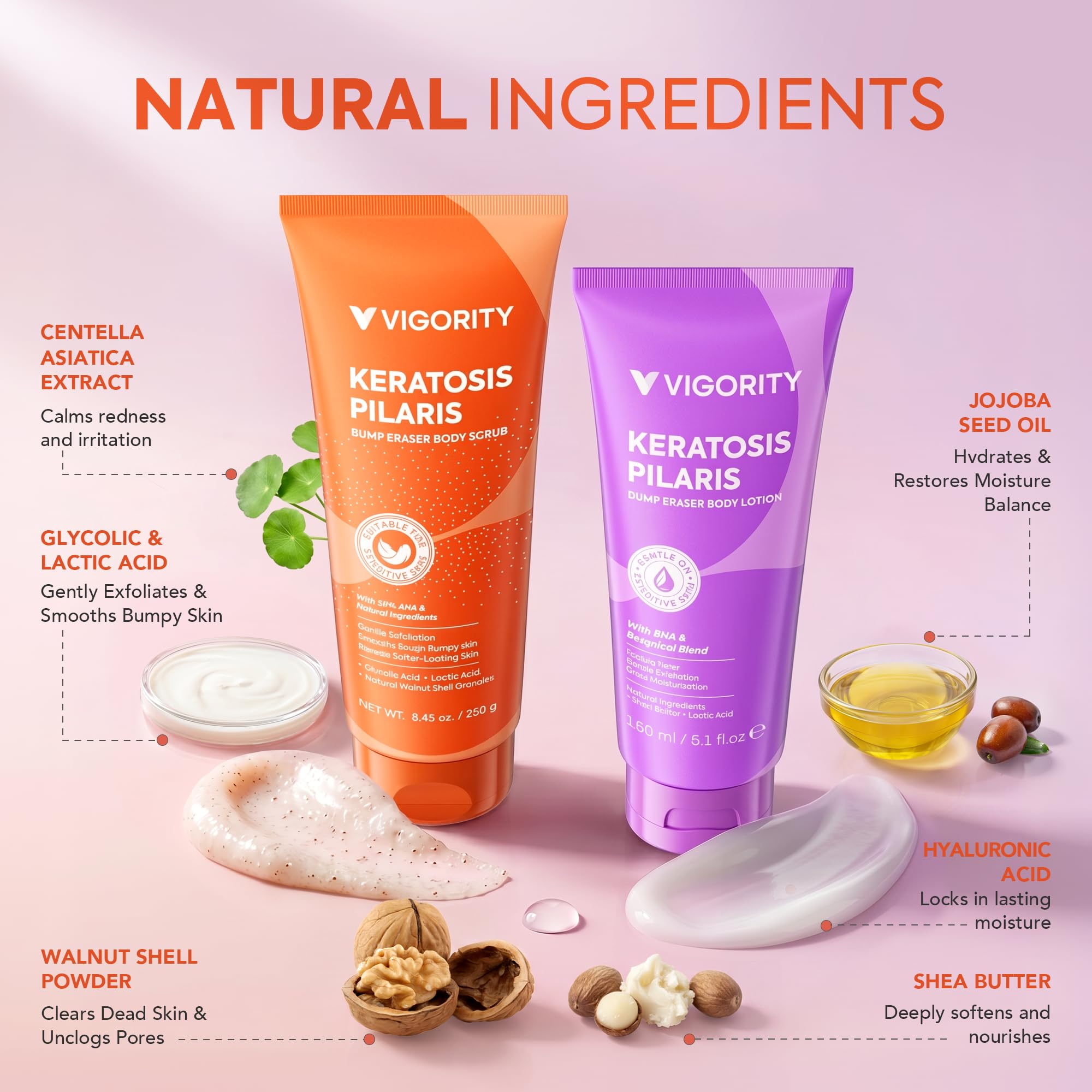 Vigority ingredients label closeup highlighting AHA+BHA and clean formulation
