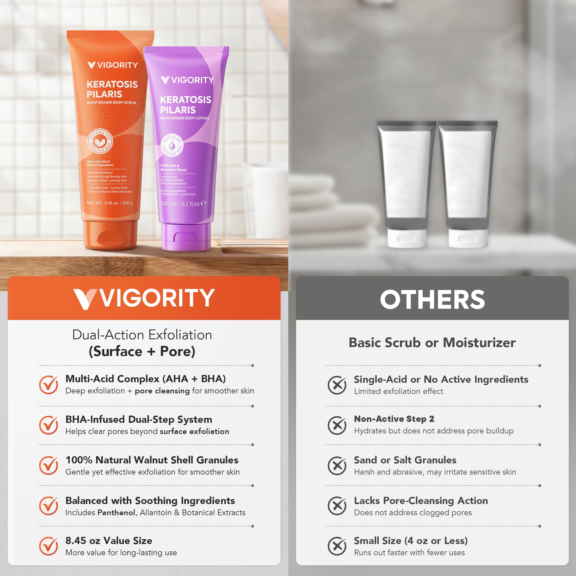 Vigority scrub in hand demonstrating gentle application and visible polish