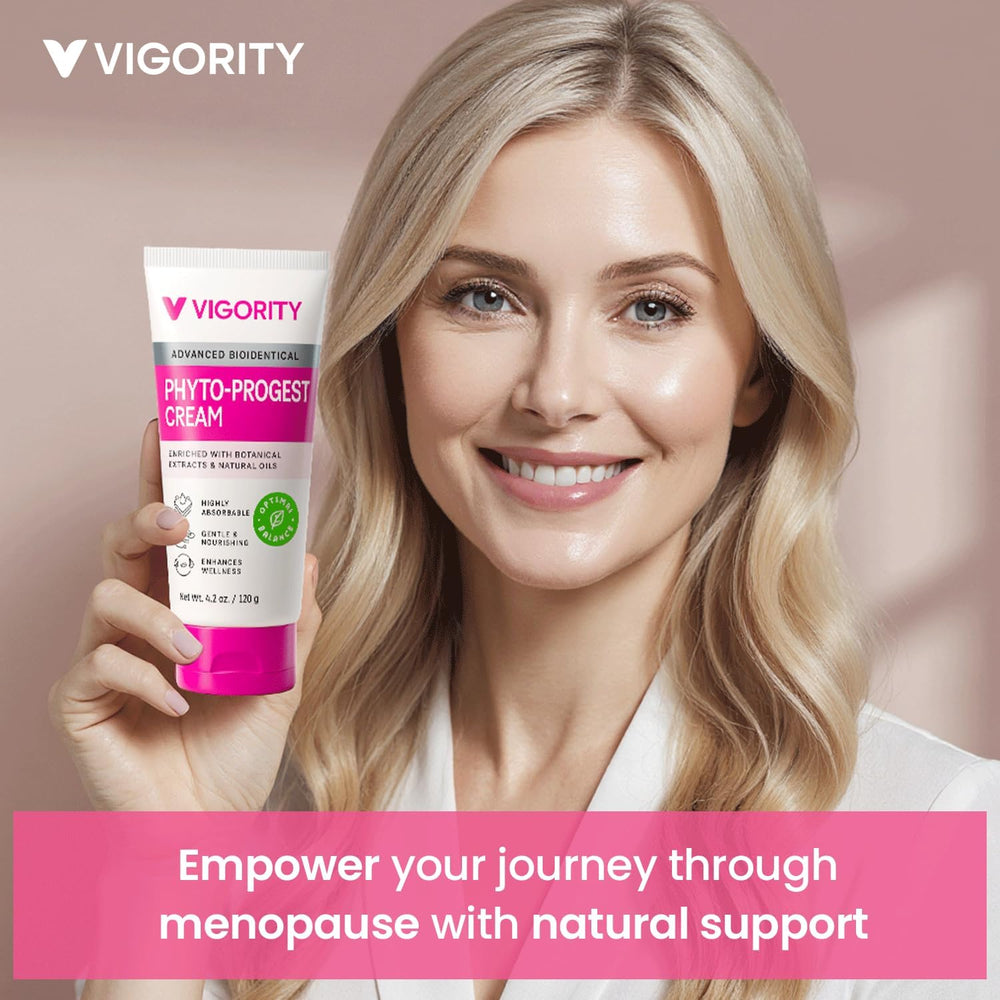 Vigority jar beside a hand to show size and portable convenience