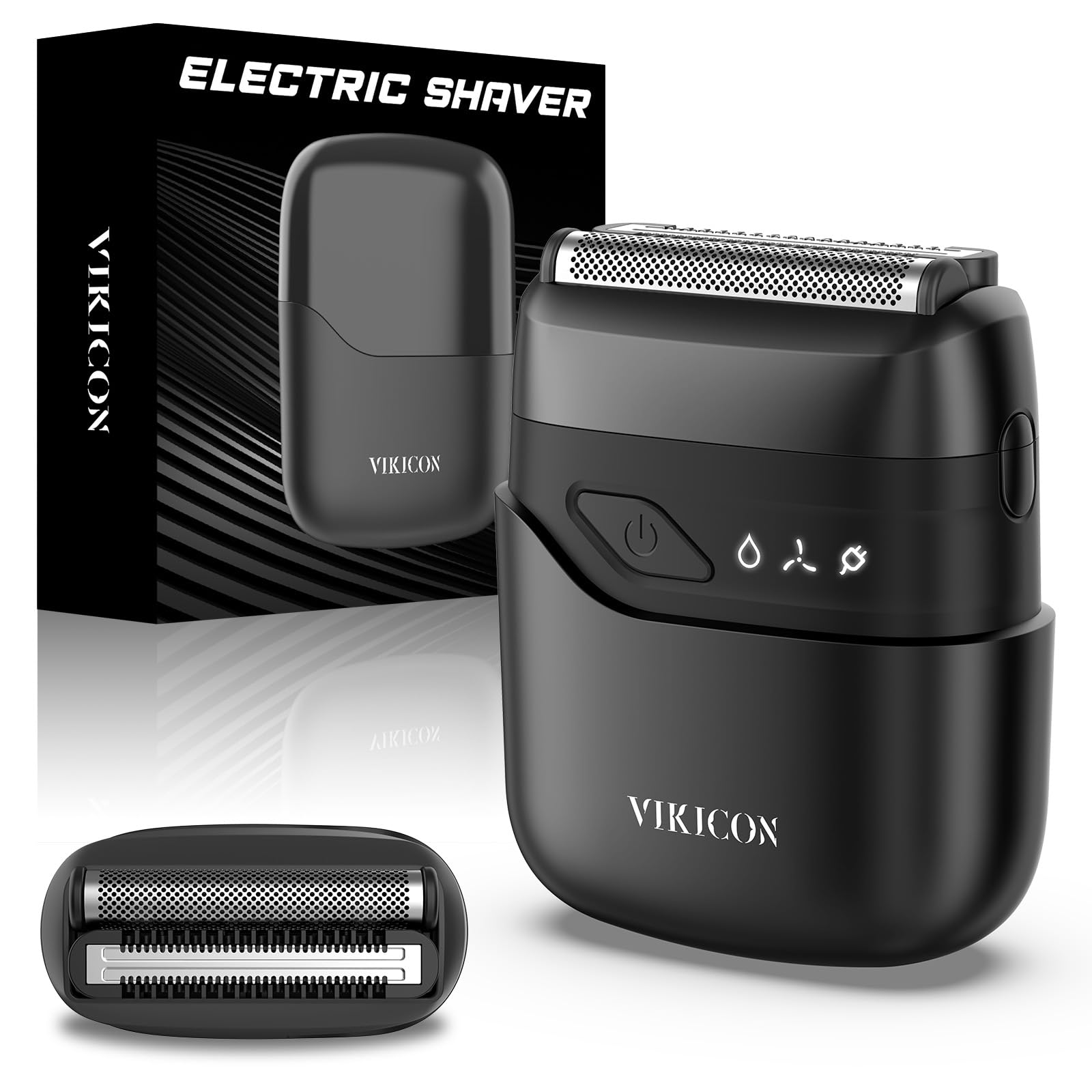 VIKICON front view of compact shaver showing sleek design and portability benefit