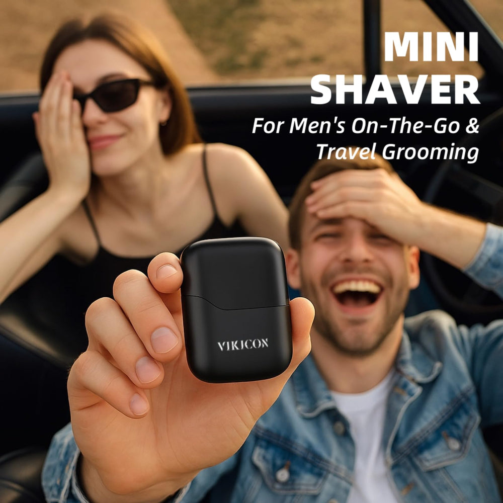 VIKICON placed in travel toiletry kit showcasing convenient on-the-go grooming