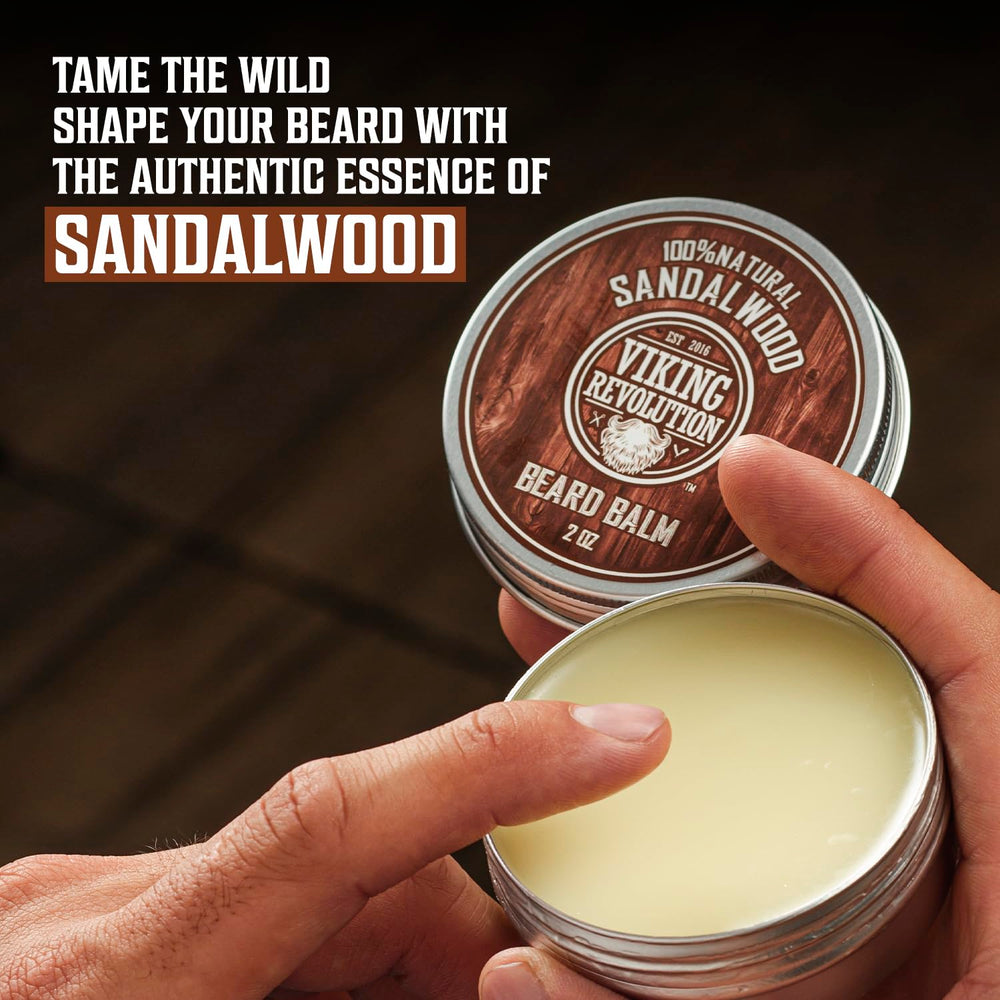 Viking Revolution beard balm open close-up showing creamy texture for softening beard