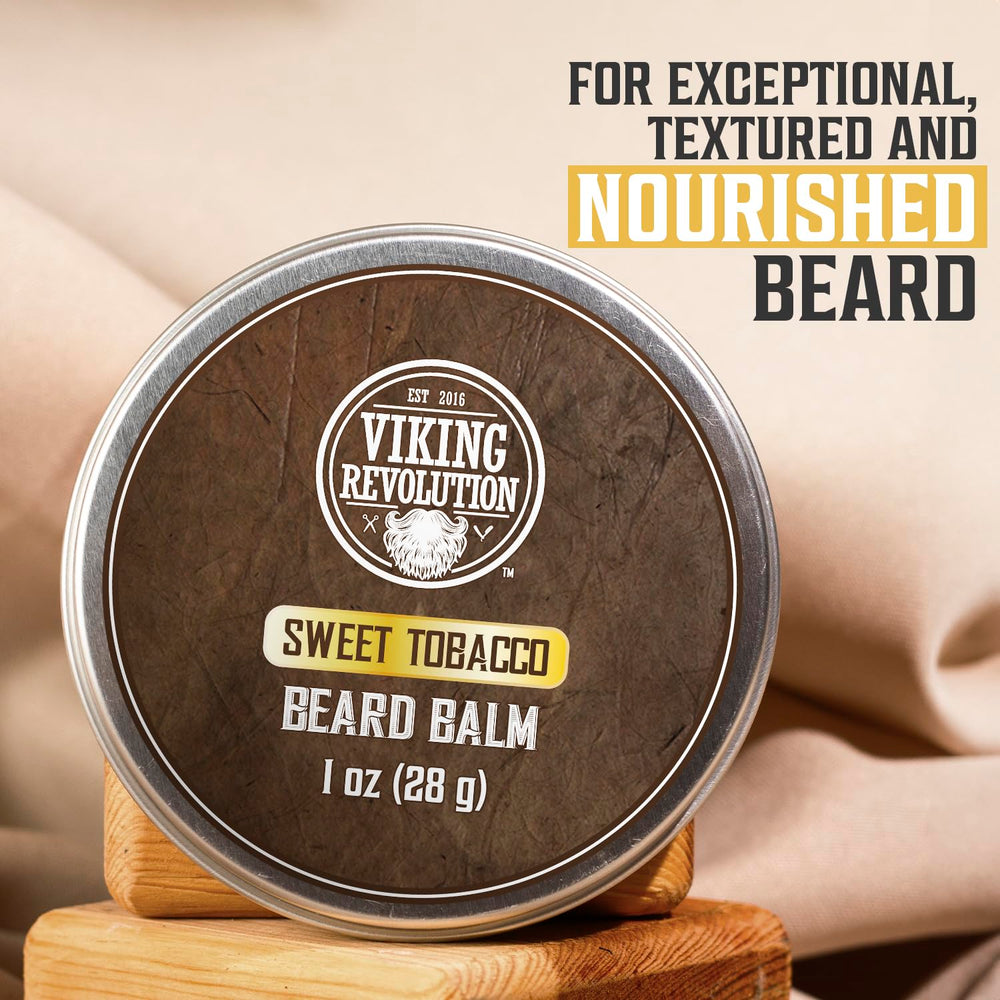 viking revolution balm flatlay with argan and jojoba oil bottles, highlights nourishing ingredients benefit