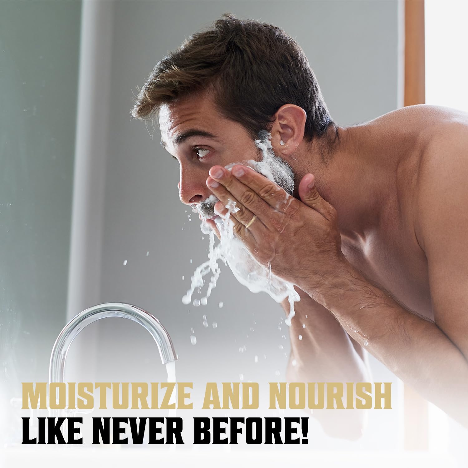 Viking Revolution applied in shower to damp beard demonstrating practical post-wash use benefit