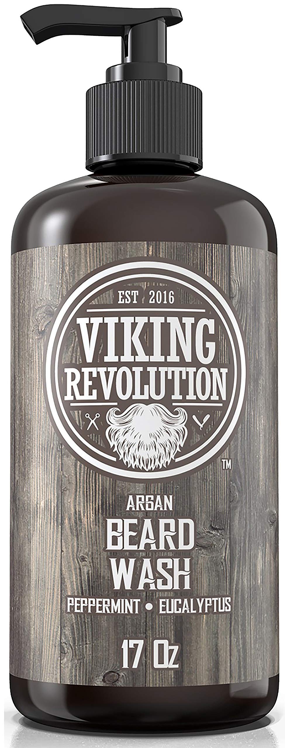 Viking Revolution beard wash in use while showering providing clean, soothed skin benefit