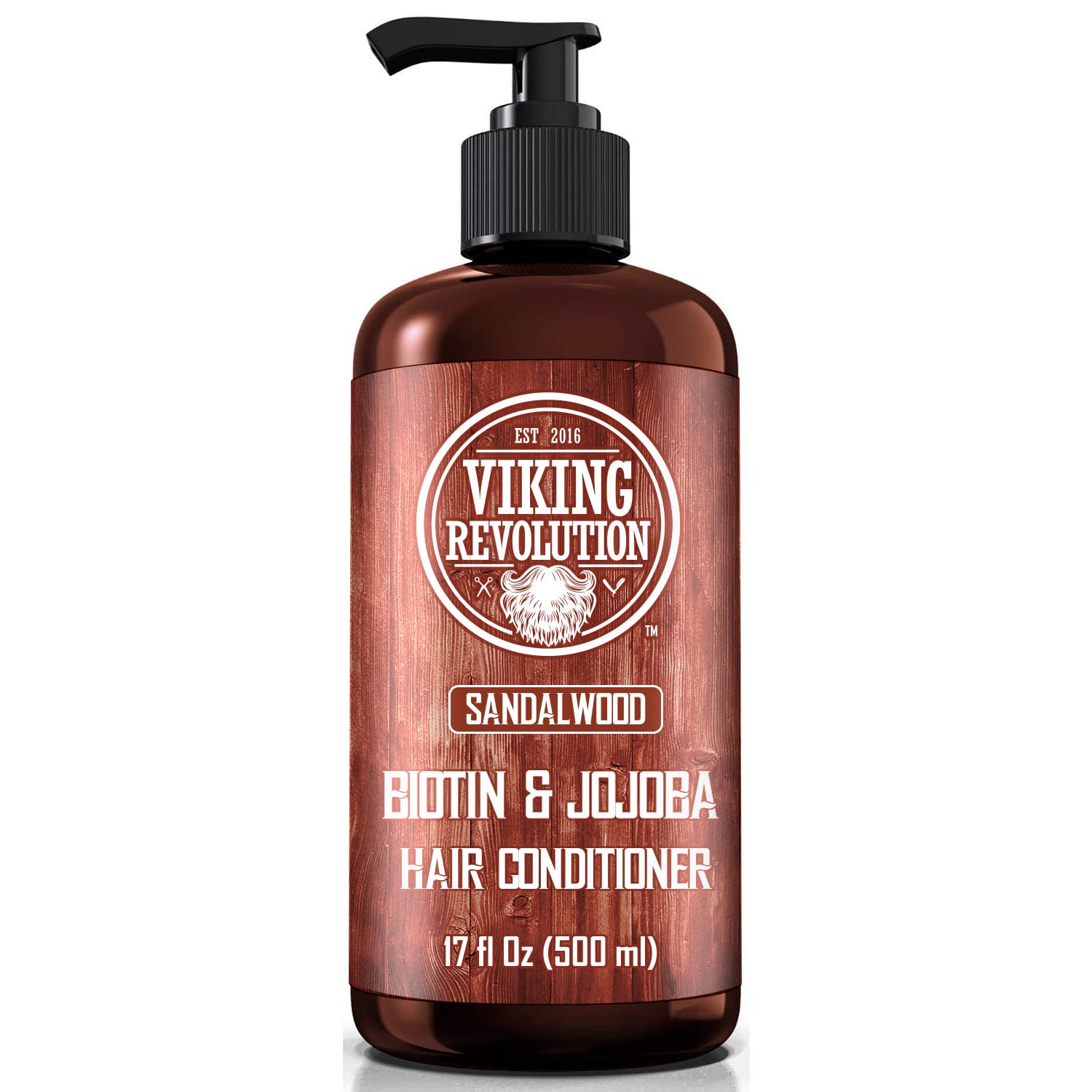 Viking Revolution bottle front displaying sandalwood scent and 17 oz size benefit