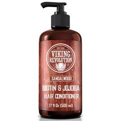 Viking Revolution bottle front displaying sandalwood scent and 17 oz size benefit
