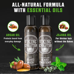 Viking Revolution wash and conditioner bottles showing labels and key ingredients