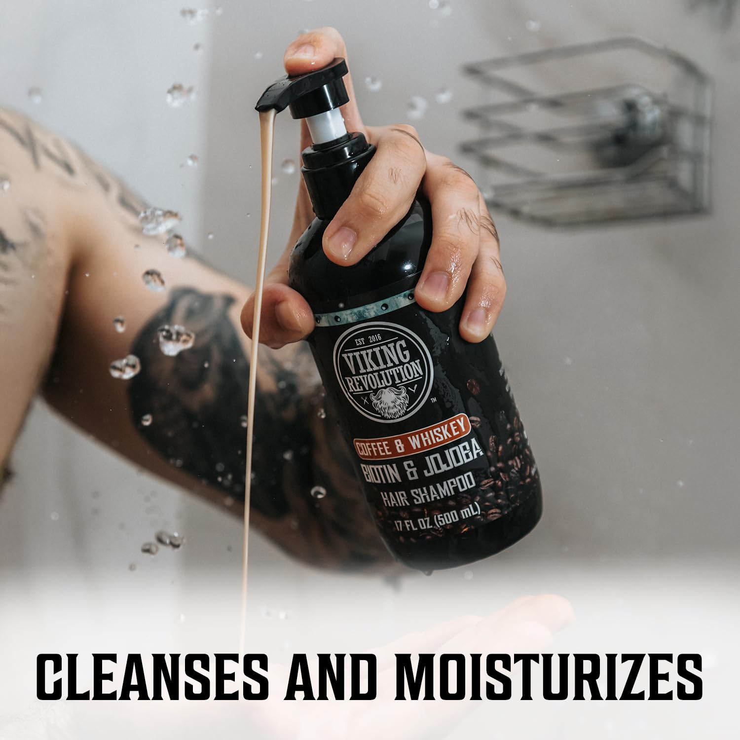 Viking Revolution shampoo forming lather in hand, effective cleansing and freshness