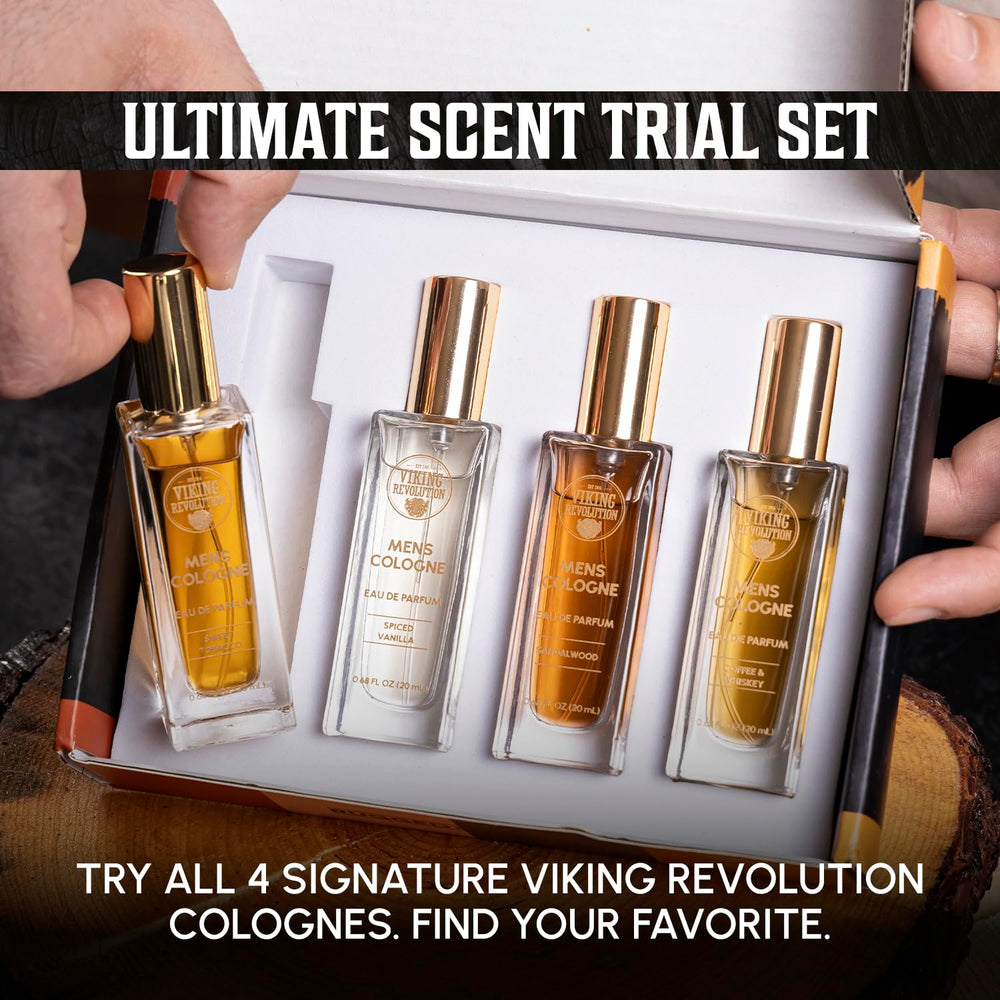 Viking Revolution four bottles lined up to display scent variety and easy selection benefit
