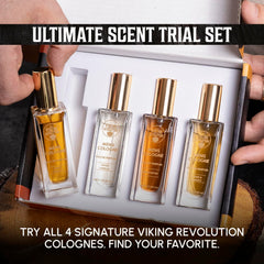 Viking Revolution four bottles lined up to display scent variety and easy selection benefit