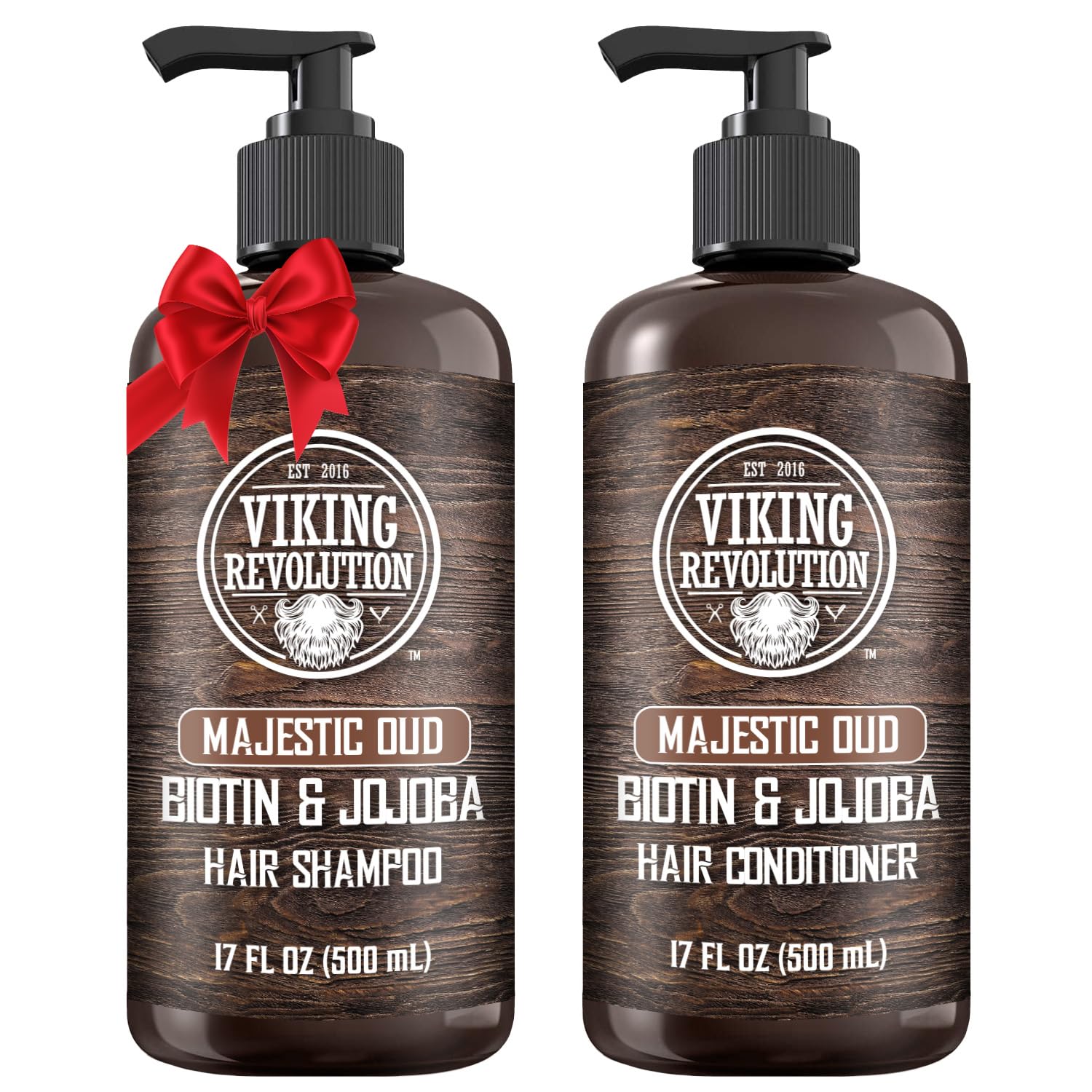 Viking Revolution front packaging showing full shampoo and conditioner set and clear benefits