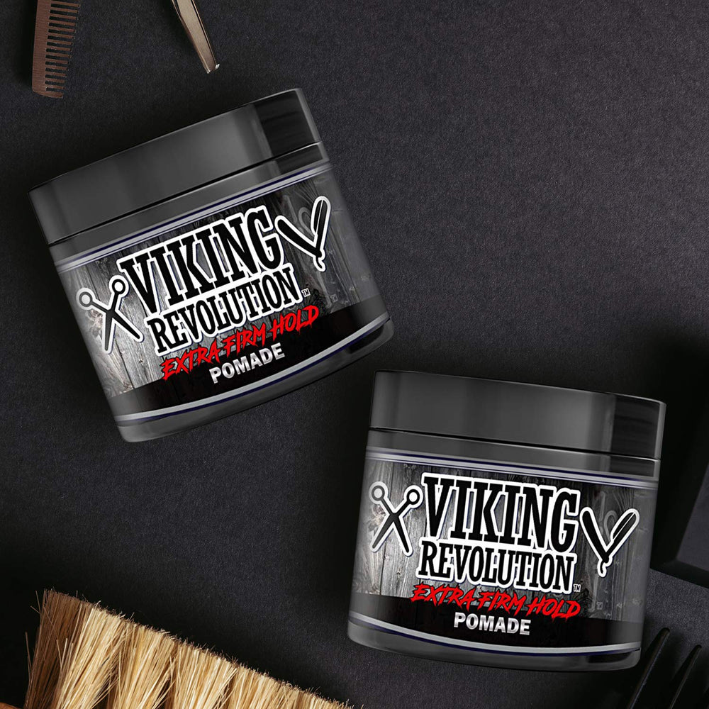 Viking Revolution pomade being applied to hair demonstrating strong hold benefit