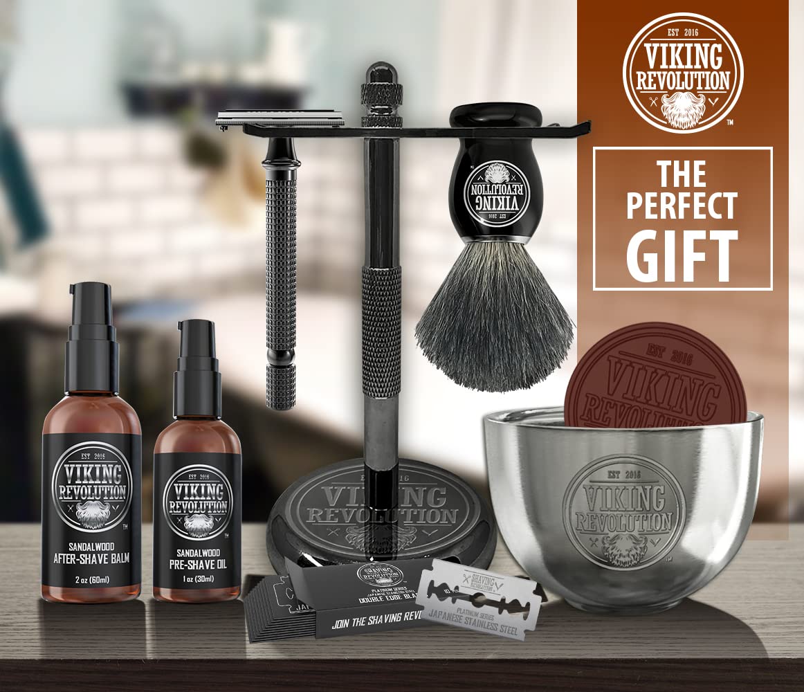 Viking Revolution razor with replacement blades emphasizing durable stainless-steel blades