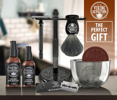 Viking Revolution razor with replacement blades emphasizing durable stainless-steel blades