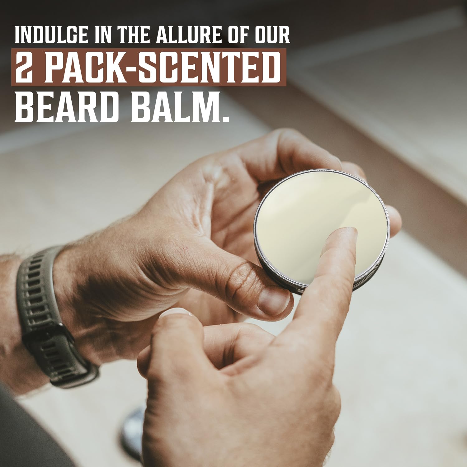Viking Revolution balm warmed on hands demonstrating easy spreadability and control