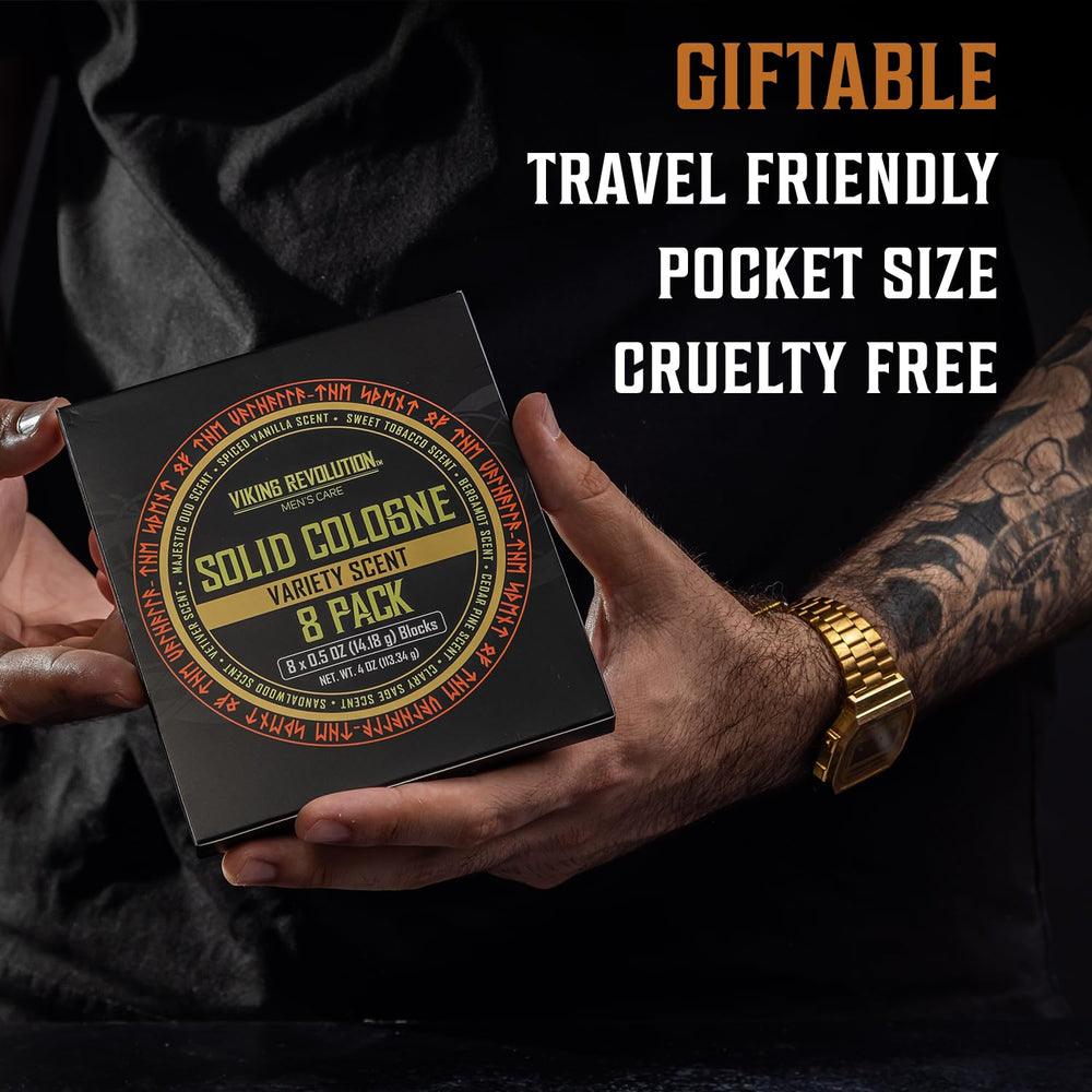 Viking Revolution assortment arranged on wood surface highlighting scent variety and rugged style