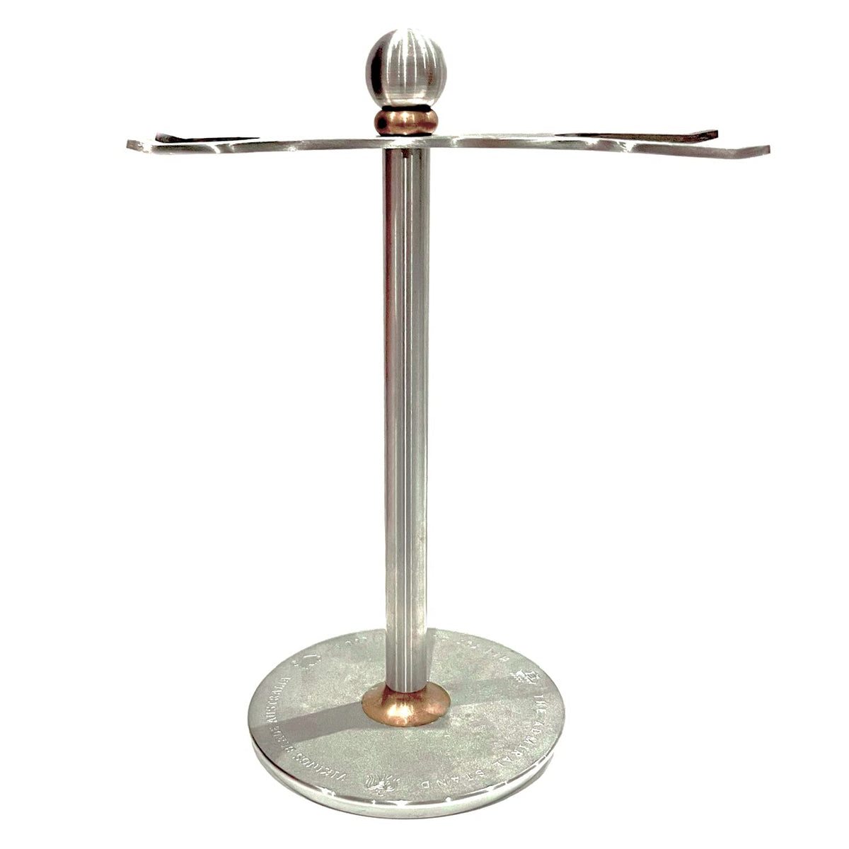 VIKINGS BLADE front view showing heavy distressed stainless steel stand and secure hold