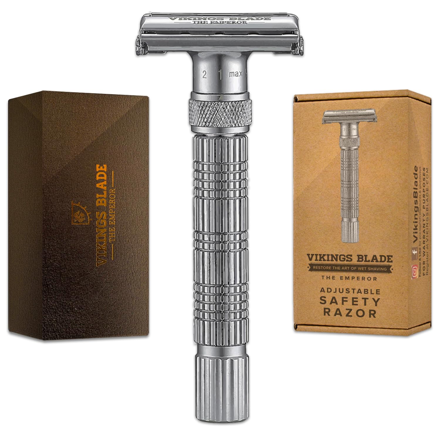 Vikings Blade front view showing frosted chrome razor and ergonomic design benefits longevity