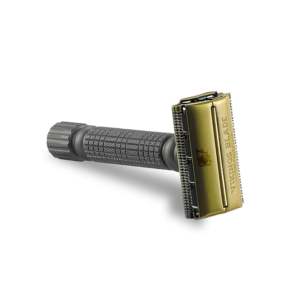 Vikings Blade razor held in hand showing scale and ergonomic balance benefit
