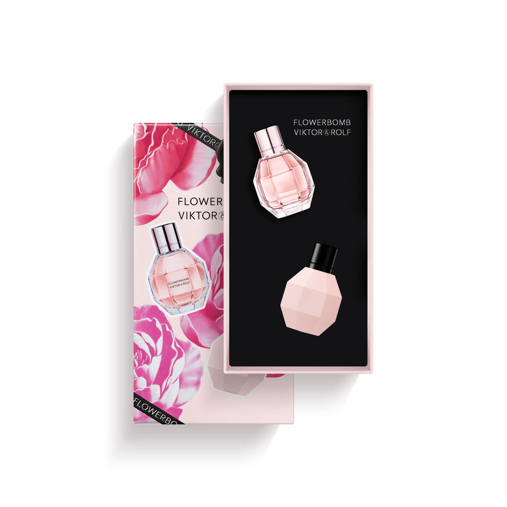 Viktor&Rolf compact travel pouch with bottles, emphasizes secure transport benefit