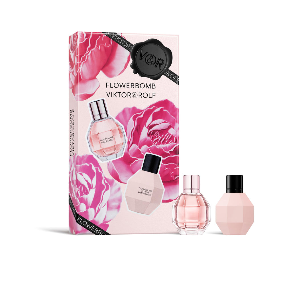 Viktor&Rolf front packaging showing travel set, highlights gift-ready presentation