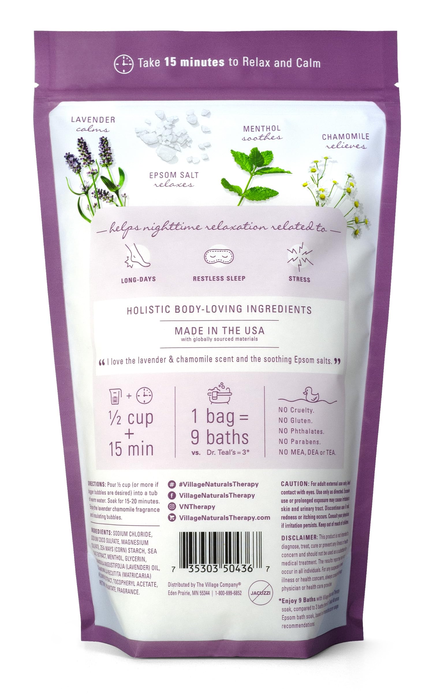 Village Naturals Therapy jar open with granules visible for easy measuring