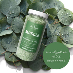Village Naturals Therapy pouring soak into bath for easy use and fast-dissolving aromatic release